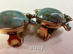 Vintage Clip On Earrings SCHREINER Signed Simulated Turquoise Glass Blue