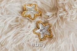Vintage Clip-On Earrings Starfish Star Clear Lucite Jelly-Like Cabochon Gold
