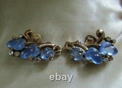 Vintage Crown Trifari Blue Glass Fruit Salad Clip Earrings