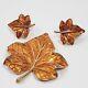 Vintage Crown Trifari Orange Enamel Fall Maple Leaf Brooch & Clip-On Earring Set