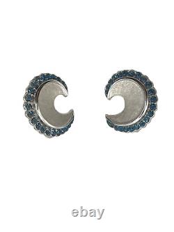 Vintage Crown Trifari Silver Blue Sapphire Crystals Bracelet Clip On Earrings Se