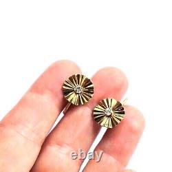 Vintage DIAMOND Clip On Screwback Earrings SOLID 14k Yellow GOLD Non-Pierced