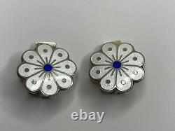Vintage David Andersen Norway Sterling Silver White Enamel Flower Clip Earrings