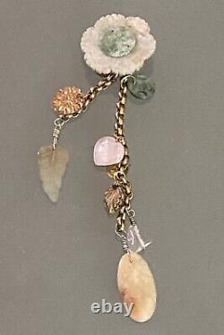 Vintage Designer Jade Multi-stone Drop Clip Earrings