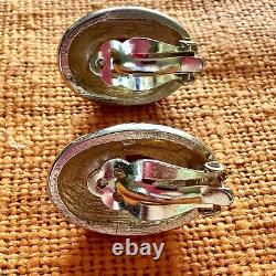 Vintage Designer Signed Maresca Rhinestone And Cabochons Oval Clip Earrings