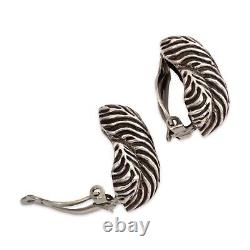 Vintage Dian Malouf Sterling Silver Wavy Lines Clip Earrings