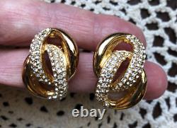 Vintage Dior Clip Earrings Vintage Designer Earrings Gold Tone & Rhinestones