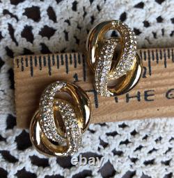 Vintage Dior Clip Earrings Vintage Designer Earrings Gold Tone & Rhinestones