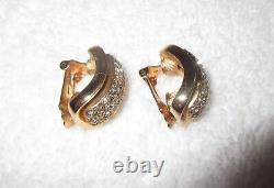 Vintage Dior Sparkling Diamante Crystal Clip Earrings Signed Gold Plated Superb