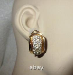 Vintage Dior Sparkling Diamante Crystal Clip Earrings Signed Gold Plated Superb