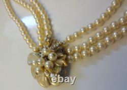 Vintage Early Unsigned Miriam Haskell Pearl Necklace Earrings Clip On Set