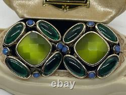 Vintage Earrings Clip On Gripoix Monet Glass Signed Rare Blue Green Gold Tone