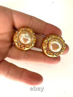 Vintage Earrings Clip On KARL LAGERFELD Givenchy Simulated Pearl Puffy