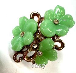 Vintage Earrings Clip Trifari Pat Pend Green Flower Alfred Phillipe Need Repair