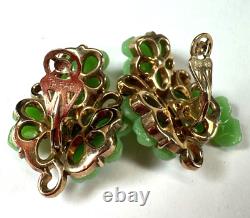 Vintage Earrings Clip Trifari Pat Pend Green Flower Alfred Phillipe Need Repair