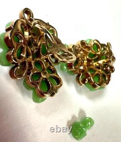 Vintage Earrings Clip Trifari Pat Pend Green Flower Alfred Phillipe Need Repair