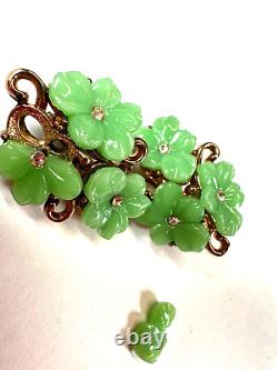 Vintage Earrings Clip Trifari Pat Pend Green Flower Alfred Phillipe Need Repair