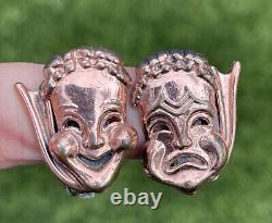 Vintage Earrings Copper Signed Renoir Clip on Drama Tragedy Comedy Face 65