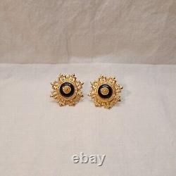 Vintage Earrings Gold Tone Ben Amun Fleur-de-lis Big Clip On Earrings