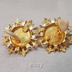 Vintage Earrings Gold Tone Ben Amun Fleur-de-lis Big Clip On Earrings