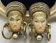 Vintage Earrings Unsigned Selro Face Thai Princess Clip On Lucite 91