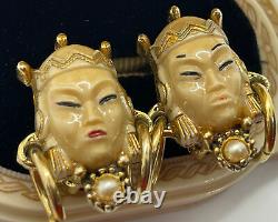 Vintage Earrings Unsigned Selro Selini Face Thai Princess Lucite Clip On 135