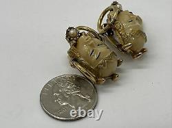 Vintage Earrings Unsigned Selro Selini Face Thai Princess Lucite Clip On 135