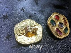 Vintage Edouard Rambaud Gold Tone Clip-on Earrings With Gripiox Glass Stones