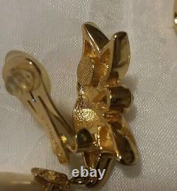 Vintage Elegant Christian Dior Pearl & Rhinestone Clip On Earrings Gold Tone NR
