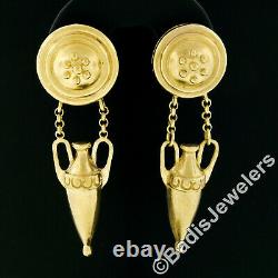 Vintage Elizabeth Locke 18k Gold Long Dangle Amphora Clip On or Post Earrings