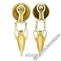 Vintage Elizabeth Locke 18k Gold Long Dangle Amphora Clip On or Post Earrings