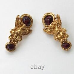 Vintage Elizabeth TAylor For Avon Gilded Age Cherub Cabochon Clip Earrings