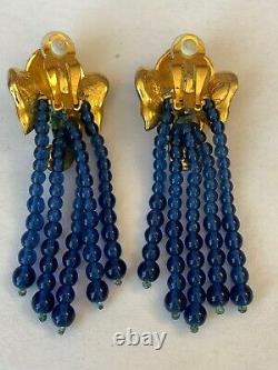 Vintage Elizabeth for Taylor Avon Rhinestone Blue Glass Elephant Clip Earrings