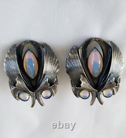 Vintage Ermani Bulatti Clip On Earrings Moonstone Butterfly Calla Lily