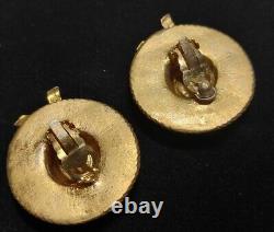 Vintage Estate Chanel Signed Gold Tone Straw Hat Clip On Earrings
