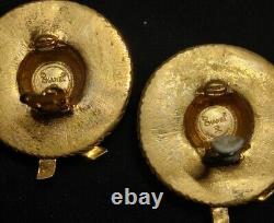 Vintage Estate Chanel Signed Gold Tone Straw Hat Clip On Earrings