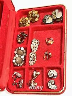 Vintage Estate Clip On Earrings Lot With Jewelry Box