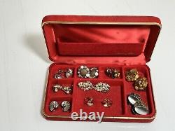 Vintage Estate Clip On Earrings Lot With Jewelry Box