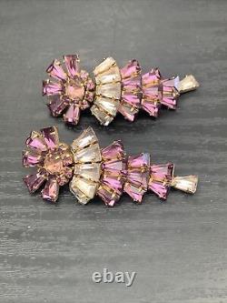 Vintage Exquisite? JULIANA D&E Purple Clear Rhinestones Clip On Long Earrings