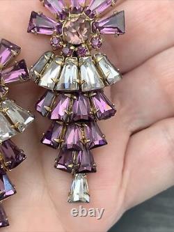 Vintage Exquisite? JULIANA D&E Purple Clear Rhinestones Clip On Long Earrings