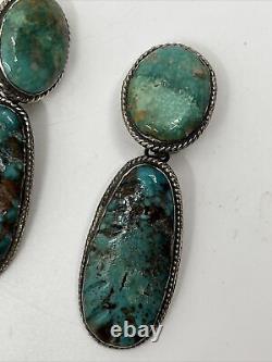 Vintage Federico Jimenez Sterling Silver & Turquoise Clip On Dangle Earrings