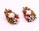 Vintage French Haskell Like EnamelBoroque Earrings Flower Clip On Retro Wired