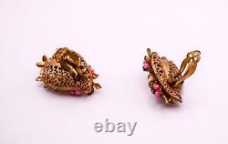 Vintage French Haskell Like EnamelBoroque Earrings Flower Clip On Retro Wired