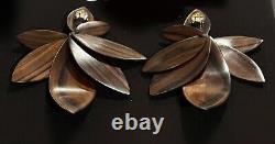 Vintage GERDA LYNGGAARD SIGNED MONIES DENMARK Large Wood Dangle Clip On Earrings