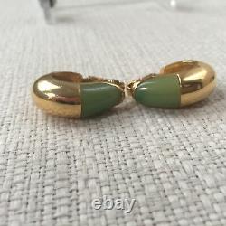Vintage GIVENCHY Earrings Oval Gold Tone Jade Green Color Clip-on 1976