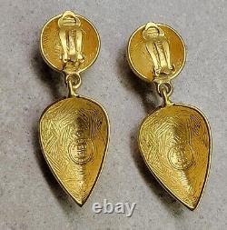 Vintage GIVENCHY Goldtone PARIS NEW YORK Dangle Clip EARRINGS