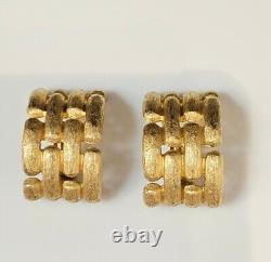 Vintage GIVENCHY PARIS NEW YORK Gold Tone Texture Clip On Earrings. AT