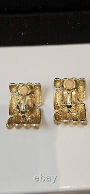 Vintage GIVENCHY PARIS NEW YORK Gold Tone Texture Clip On Earrings. AT