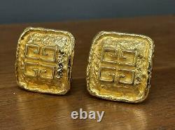 Vintage GIVENCHY Parfums Gold Tone Textured Nugget G Logo Clip Earrings