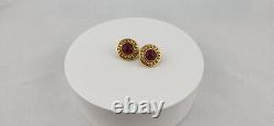 Vintage GOLD GIVENCHY Clip Earrings Deep Red GRIPOIX Cabochon Signed